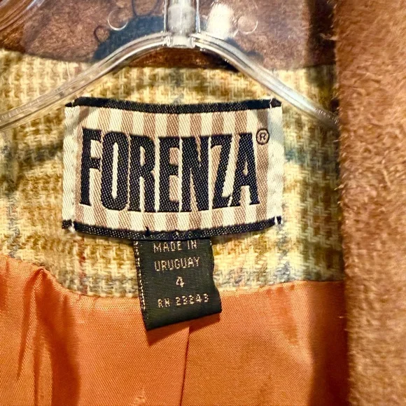 Forenza Vintage 80s Tweed Plaid Wool Leather Collar Hip Pockets Blazer Sz 4 - Picture 4 of 9